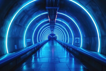 Aufkleber - A picture of a long tunnel with a blue light at the end. This image can be used to represent hope, mystery, or a journey towards a new beginning