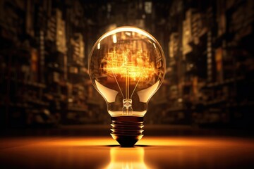 Aufkleber - A glowing light bulb in a city, careful lighting to emphasize the glow within the bulb