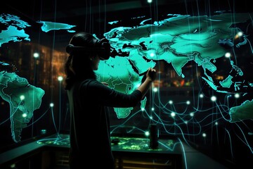 Poster - night-glows bangladesh map displayed in a virtual reality (vr) room