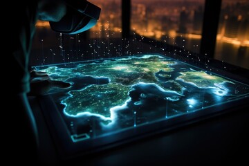 Poster - night-glows bangladesh map displayed in a virtual reality (vr) room
