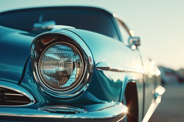 Aufkleber - A detailed close-up shot of the front of a blue car. This image can be used in automotive blogs, car advertisements, or for any content related to automobiles