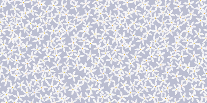 Seamless pattern with white flowers of blooming lemon.