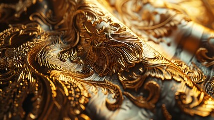 Poster - A detailed view of a fabric with gold and blue colors. Perfect for fashion or interior design projects