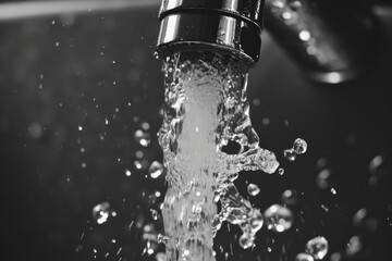 Poster - A simple black and white photo of a water faucet. Suitable for plumbing, home improvement, or bathroom-related projects