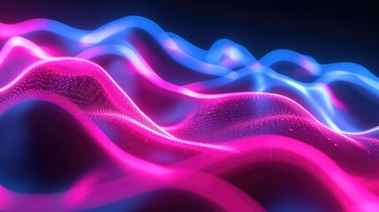 Canvas Print - Pink and blue wave lights create a captivating display against a dark black background. Ideal for adding a touch of color and vibrancy to any project or design