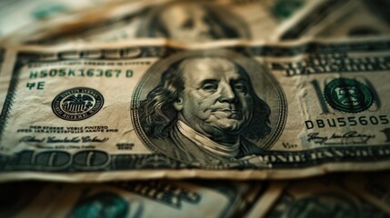 Poster - A pile of money sitting on top of a table. Perfect for financial concepts and wealth-related designs