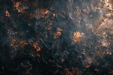 Poster - A detailed view of a black surface covered in rust. This image can be used to depict decay, deterioration, or industrial settings
