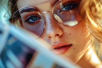 Canvas Print - A detailed shot of a person wearing glasses. This versatile image can be used to illustrate concepts related to vision, eye care, fashion, or professional settings