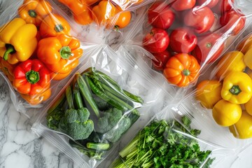 Poster - A variety of different types of vegetables neatly arranged on a table. Suitable for use in recipes, cooking blogs, and healthy eating articles