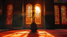 Prayer, Islam And Worship With Man In Mosque For God, Holy Quran And Spirituality. Praying, Ai Generated And Islamic With Person In Muslim Pray Traditions For Faith, Mindfulness And Ramadan Kareem