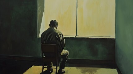 Wall Mural - Depressed person alone in a dark room