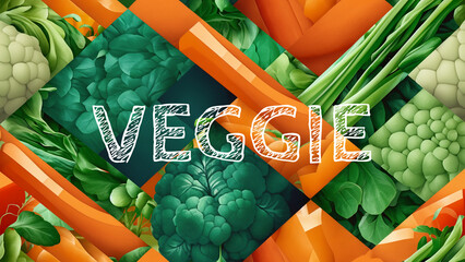 Wall Mural - Vegetarian wallpaper with colorful fresh vegetables carrot broccoli cauliflower vegan mosaic 4K