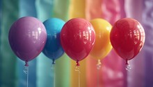 Animation Of Blue, Green, Yellow, Pink And Red Balloons On A Rainbow Background ,generative Ai.