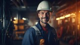 Fototapeta  - Portrait of male engineer worker wearing safety uniform, electrician