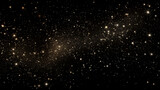 Fototapeta Kosmos - Particules et étoiles scintillantes et brillantes volant sur fond sombre, noir. Lumière, étoile, paillette dorée et flou. Cosmos, univers, espace. Fond pour bannière, conception et création graphique.