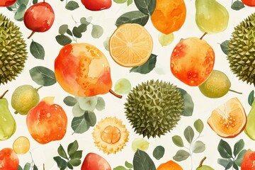 Watercolor painted collection of fruits. Hand drawn fresh food design elements. Watercolor painting on white background