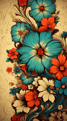 Poster - Retro colored abstract flowers, wallpaper or case design