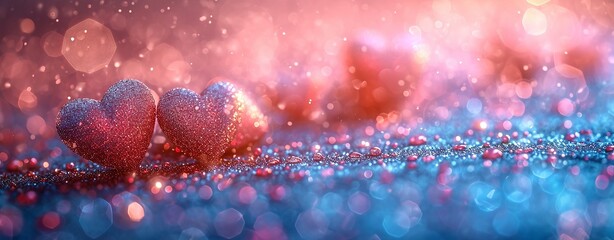 Wall Mural - Valentine's day background with hearts on bokeh background