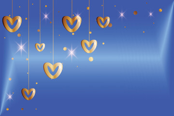 Wall Mural - Happy greeting Gold hearts hang like garland 14 february Day all lovers Gentle design Romantic feelings Valentine's card Promotion shopping template concept romantic Sky blue background Сopy space