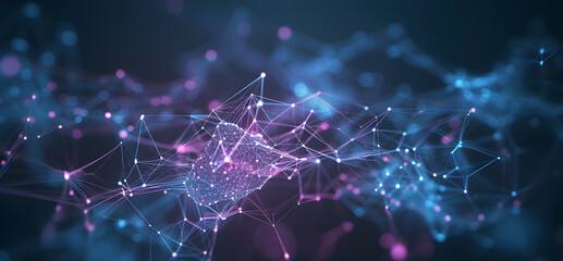 Neural network concept. Connected cells with links. High technology process. Abstract background, Harmonious, Americana, Glowwave, side view, Zbrush rendering, Flat, gameart, plum colors, Hallyu, glow