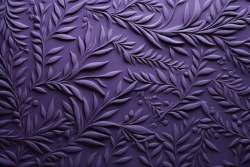   a close up of a purple wall with a pattern of leaves and berries on the bottom half of the wall.