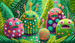 Colorful, textured monsters with patterns