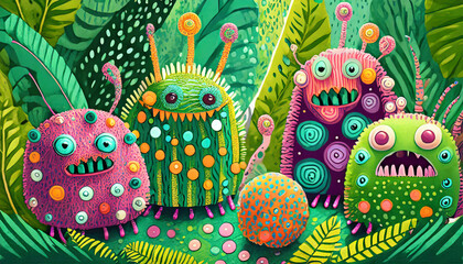 Colorful, textured monsters with patterns