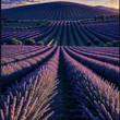 An endless lavender field, dancing in the breeze under a setting sun.