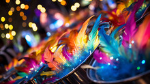 Steelpan Sequins Of The Carnival, A Steelpan Catches The Light And Swirling Into Kaleidoscopic Bokeh