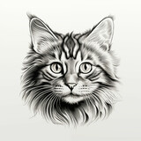 Fototapeta Koty - Cat face, detailed illustration. Linear painting without colors. Coloring page. Generated from AI