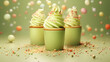 pistachio green ice cream with rainbow sprinkles on a gentle custard canvas. 3D rendering