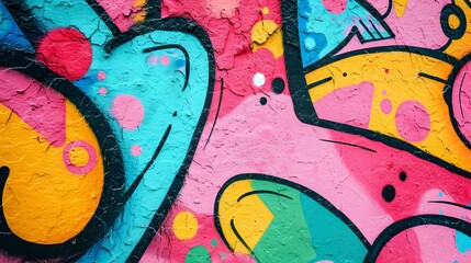 Wall Mural - wall scratched with colorful graffiti and drawings. colorful graffiti brick wall urban visual