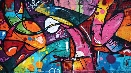 Poster - wall scratched with colorful graffiti and drawings. colorful graffiti brick wall urban visual