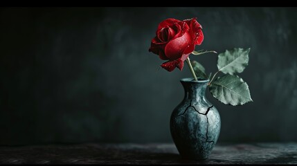 Wall Mural - Wilting rose in a cracked vase