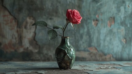 Wall Mural - Wilting rose in a cracked vase