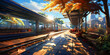 Subway station platform in a sunny day, anime scene style, digital illustration