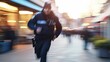 Full shot of UK policeman running through town centre, blurred background --ar 16:9 --style raw --stylize 50 Job ID: 1e5abfdf-708a-4360-a239-a435e3a05667
