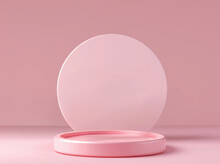 Abstract Minimal Scene With Round Pink Podium With Pink Wall Background. High Quality Photo