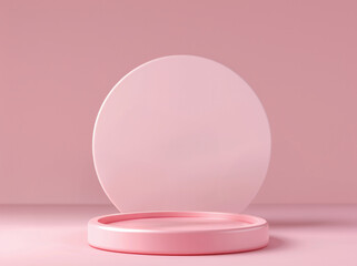 Poster - Abstract minimal scene with round pink podium with pink wall background. High quality photo