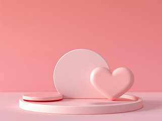 Aufkleber - Valentine's day background with round podium and heart on the table. High quality photo
