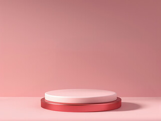 Poster - Empty round pink podium on the table with pink wall background. High quality photo