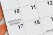 Daylight saving time on a calendar page