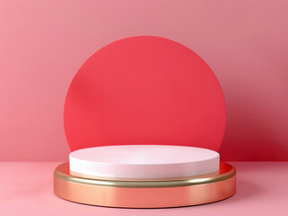 Poster - Round podium with gold and white for mock up presentation in minimalism style pink background. High quality photo