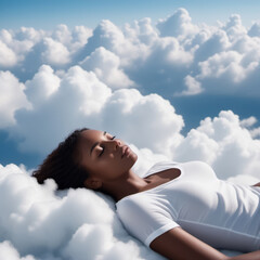 A Woman In A White Top Sleeps On Soft Comfortable Clouds, Illustration