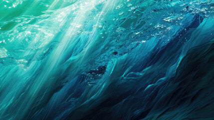 Wall Mural - The fluid backdrop mimics the deep sea complete with various shades of blue and green and subtle glows of light