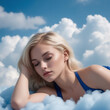 A Blonde Woman In A Blue Top Sleeps On Soft Comfortable Clouds, Illustration