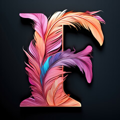 Wall Mural - A colorful feathered letter e on a black background.