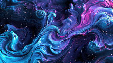 Wall Mural - A fluid background that resembles a starry night sky with swirls of blue and purple