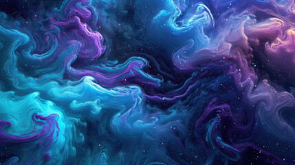 Wall Mural - A fluid background that resembles a starry night sky with swirls of blue and purple