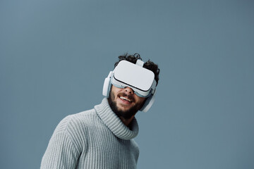 Man vr innovation goggles technology reality digital glasses modern game virtual entertainment tech device
